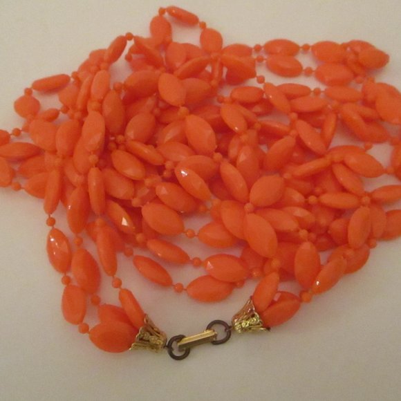 3 Strand Flapper Necklace Orange Multi Strand Necklace Faceted Plastic Beads - Picture 6 of 7